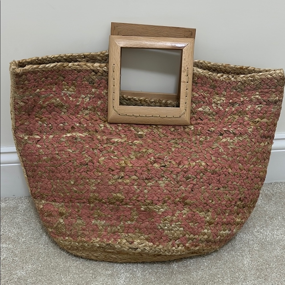 Pink and Tan Woven Tote Bag